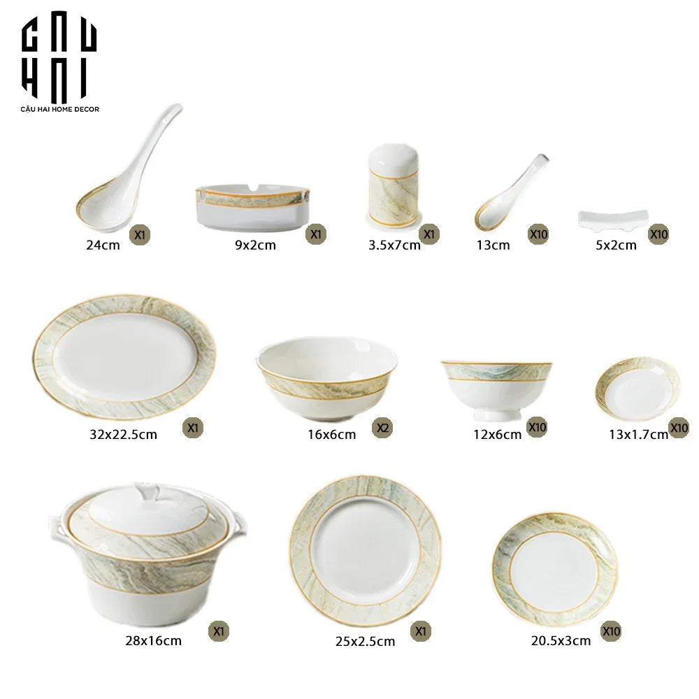 HOME COUTURE - SET CHÉN DĨA LA SATURNE D'OR 58PCS SS25 - CẬU HAI HOME DECOR