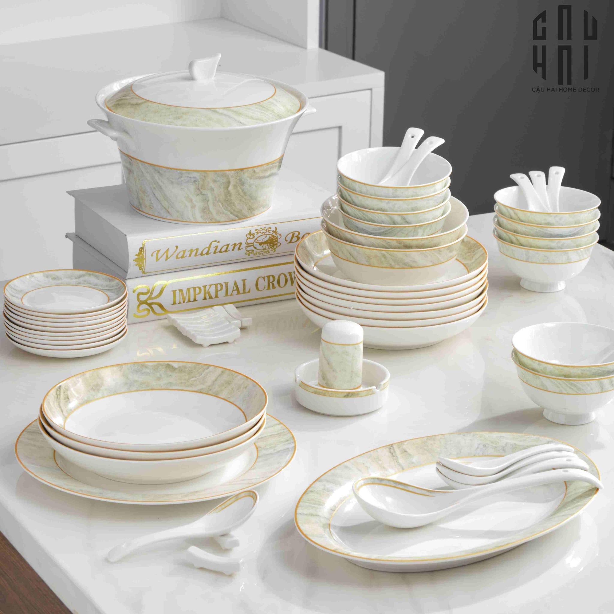 HOME COUTURE - SET CHÉN DĨA LA SATURNE D'OR 58PCS SS25 - CẬU HAI HOME DECOR