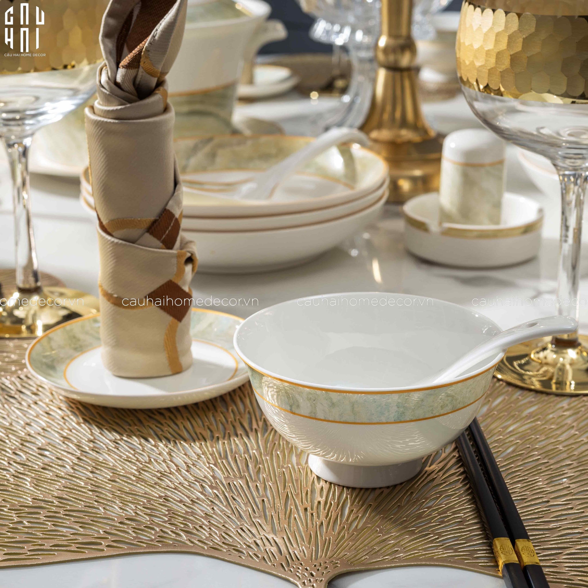 HOME COUTURE - SET CHÉN DĨA LA SATURNE D'OR 58PCS SS25 - CẬU HAI HOME DECOR