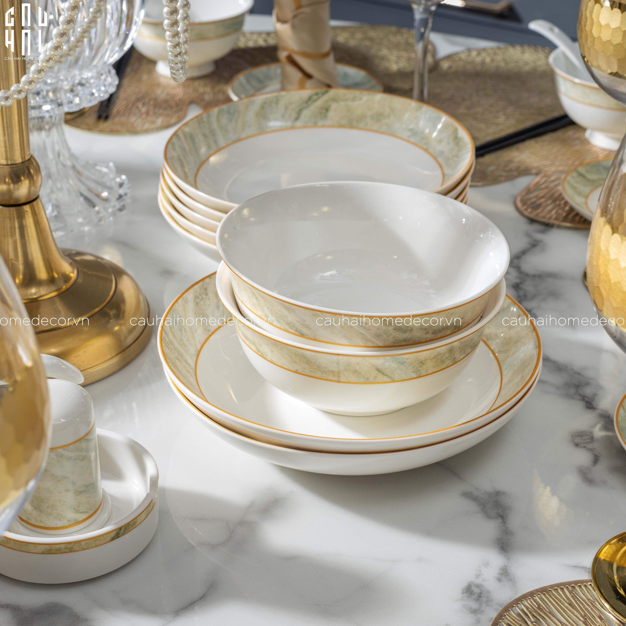 HOME COUTURE - SET CHÉN DĨA LA SATURNE D'OR 58PCS SS25 - CẬU HAI HOME DECOR