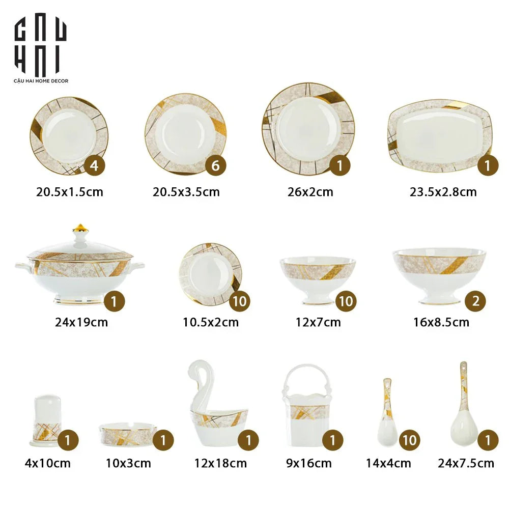 HOME COUTURE - SET CHÉN DĨA L'ÉCLAT ROYAL 60PCS - CẬU HAI HOME DECOR