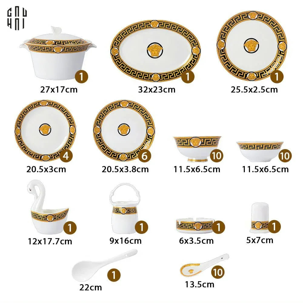 HOME COUTURE - SET CHÉN DĨA PRESTIGE GREEK KEY 48pcs - CẬU HAI HOME DECOR