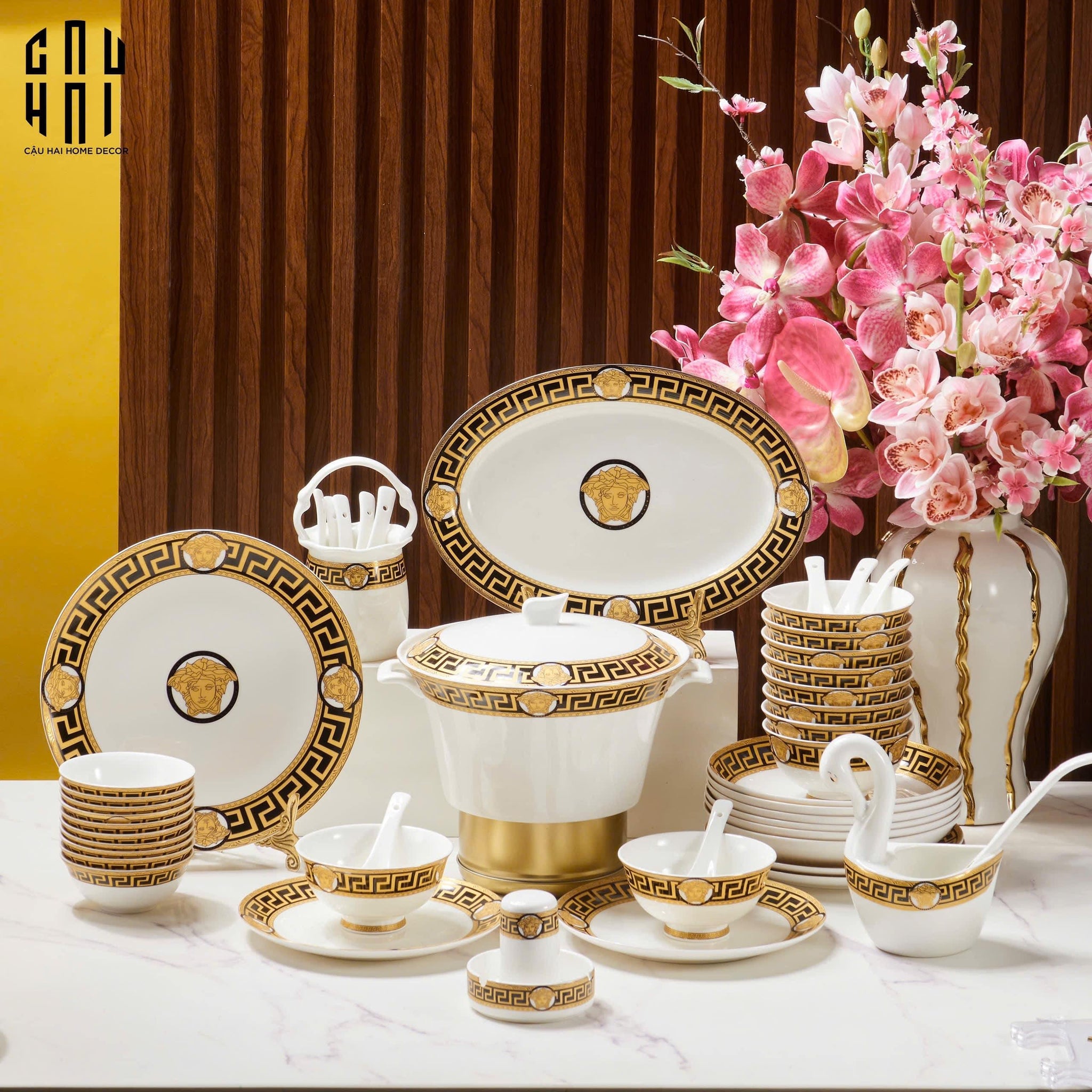 HOME COUTURE - SET CHÉN DĨA PRESTIGE GREEK KEY 48pcs - CẬU HAI HOME DECOR