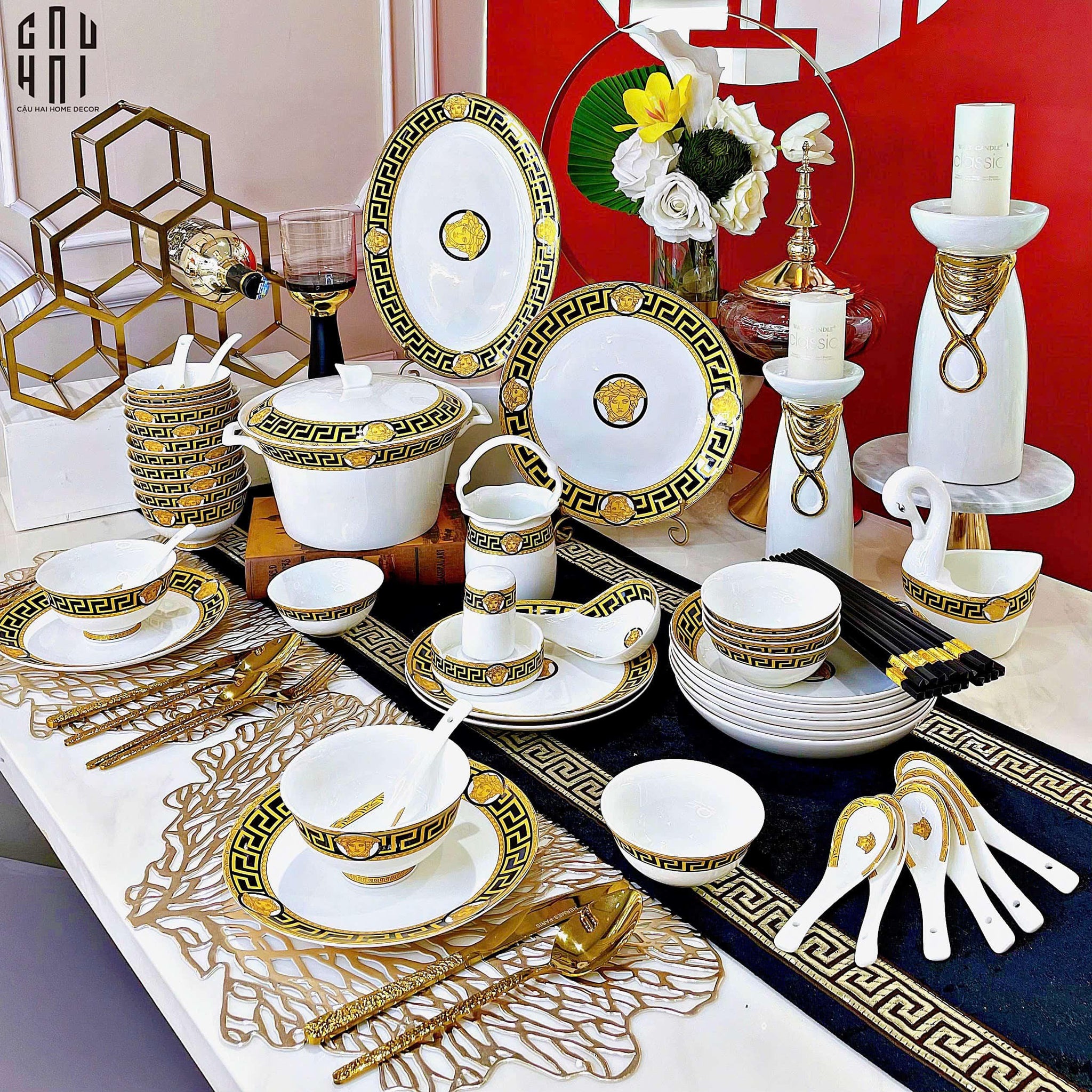 HOME COUTURE - SET CHÉN DĨA PRESTIGE GREEK KEY 48pcs - CẬU HAI HOME DECOR
