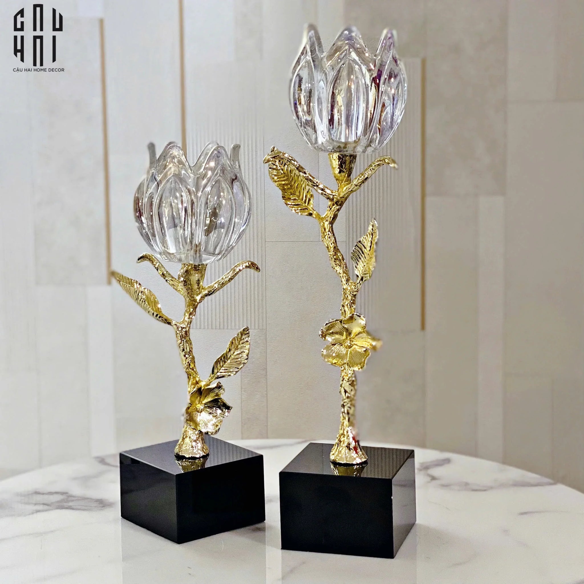 HOME COUTURE - SET ĐẾ NẾN CRYSTAL LIGHT ROSÉ - CẬU HAI HOME DECOR