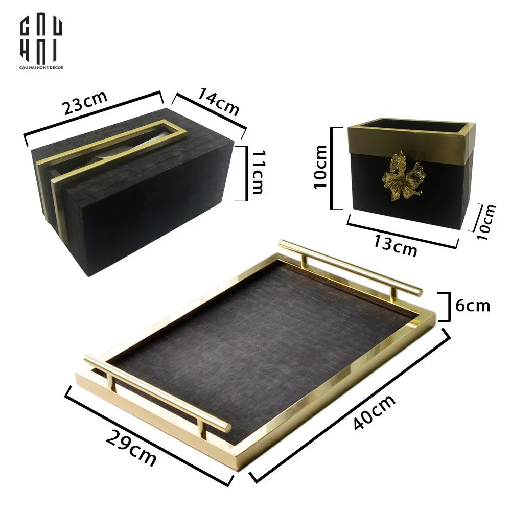 HOME COUTURE - SET KHAY HỘP GIẤY BIRKIN PREMIUM + LEATHER TRAY 3PCS SS25 - CẬU HAI HOME DECOR