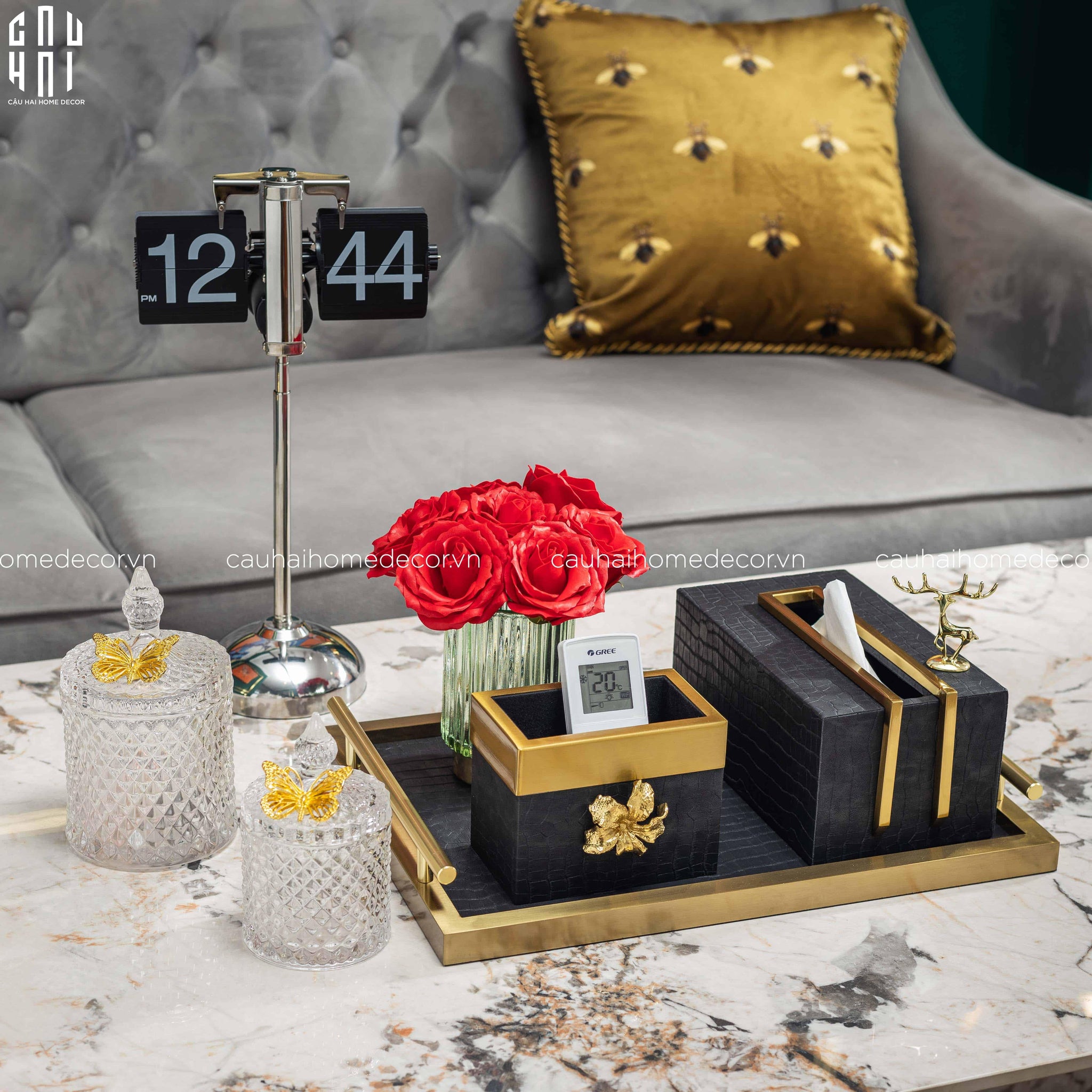 HOME COUTURE - SET KHAY HỘP GIẤY BIRKIN PREMIUM + LEATHER TRAY 3PCS SS25 - CẬU HAI HOME DECOR