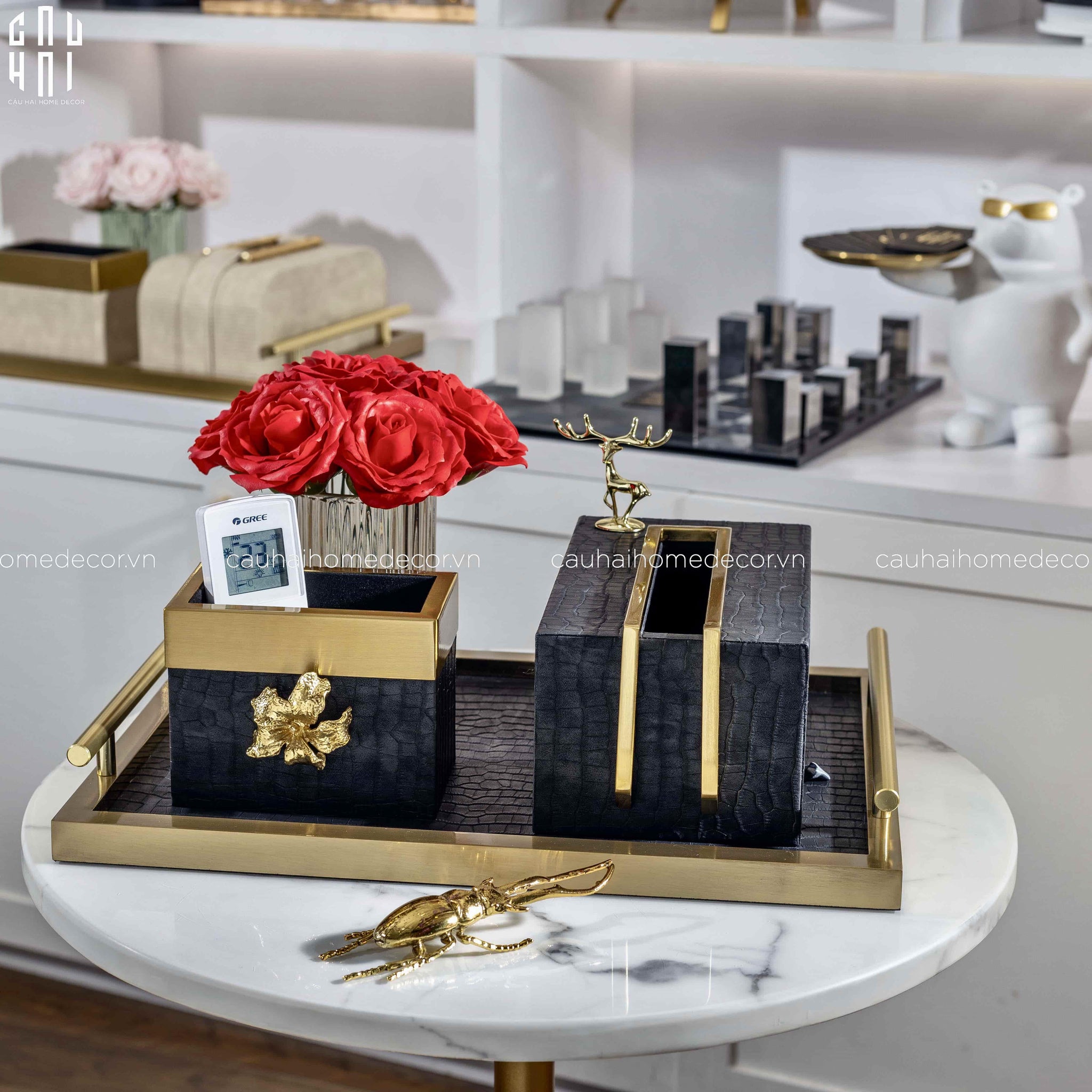 HOME COUTURE - SET KHAY HỘP GIẤY BIRKIN PREMIUM + LEATHER TRAY 3PCS SS25 - CẬU HAI HOME DECOR