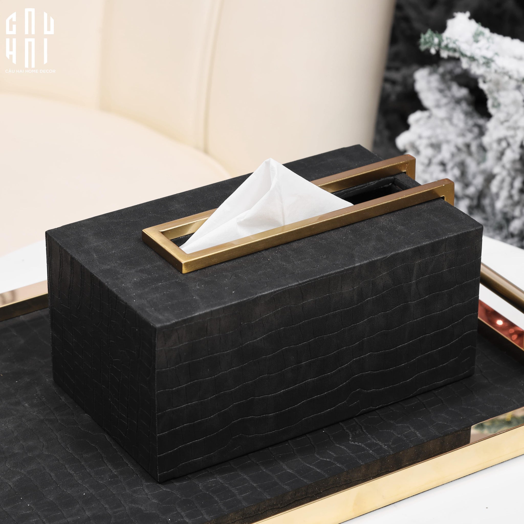 HOME COUTURE - SET KHAY HỘP GIẤY BIRKIN PREMIUM + LEATHER TRAY 3PCS SS25 - CẬU HAI HOME DECOR