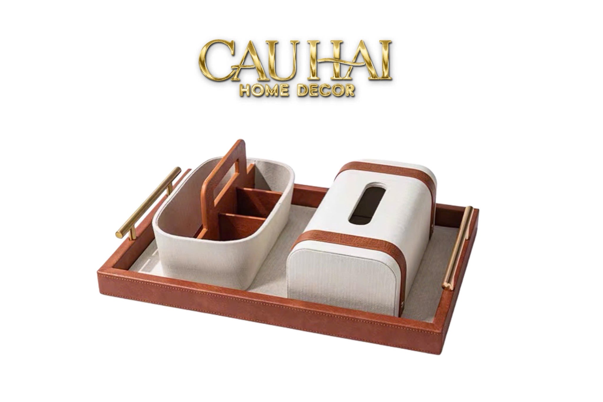 Home Couture - Set Khay Hộp Giấy Canvas Lux Leather Havana 3Pcs - CẬU HAI HOME DECOR