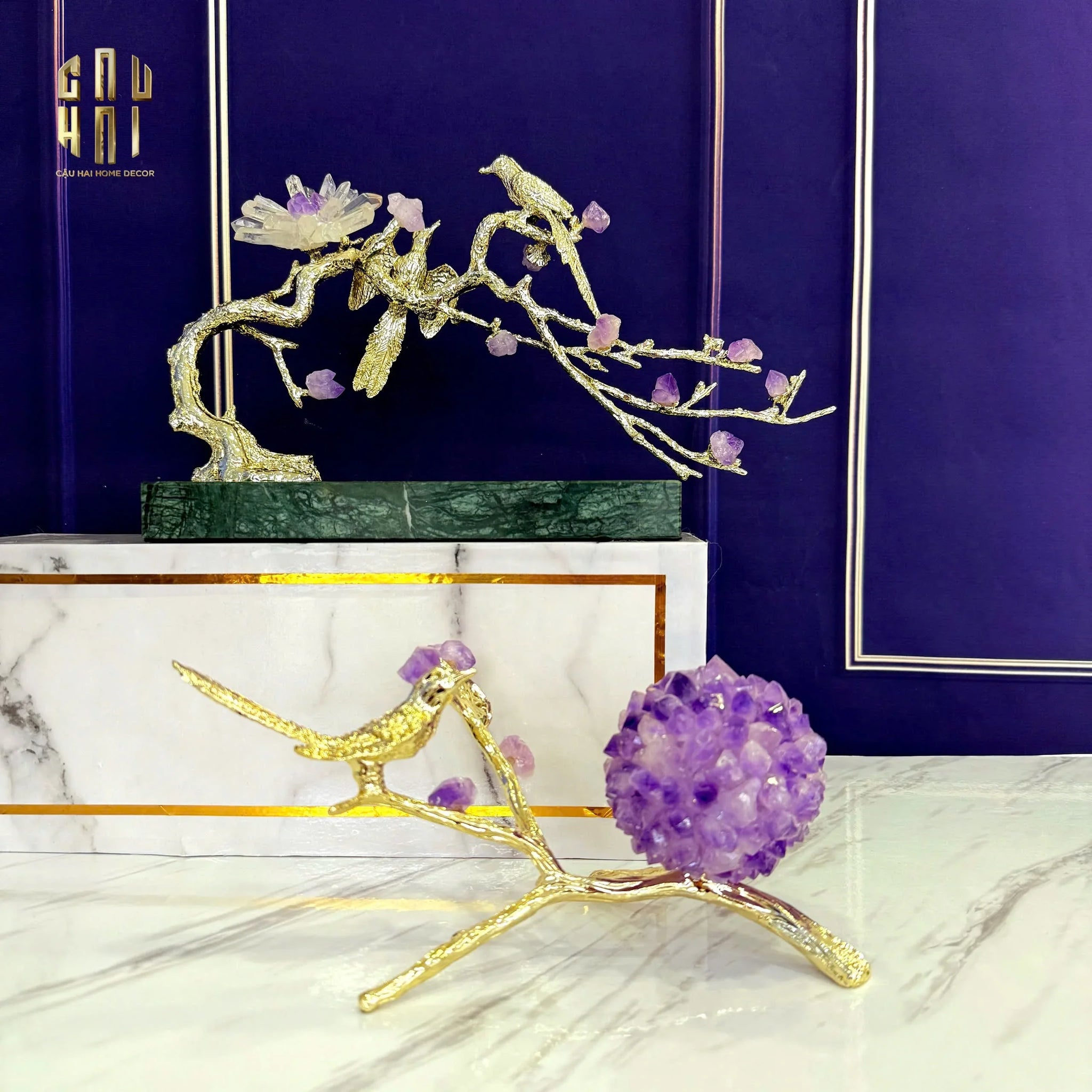 HOME COUTURE - TƯỢNG CHIM SƠN CA NIGHTINGALE AMETHYST-CẬU HAI HOME DECOR