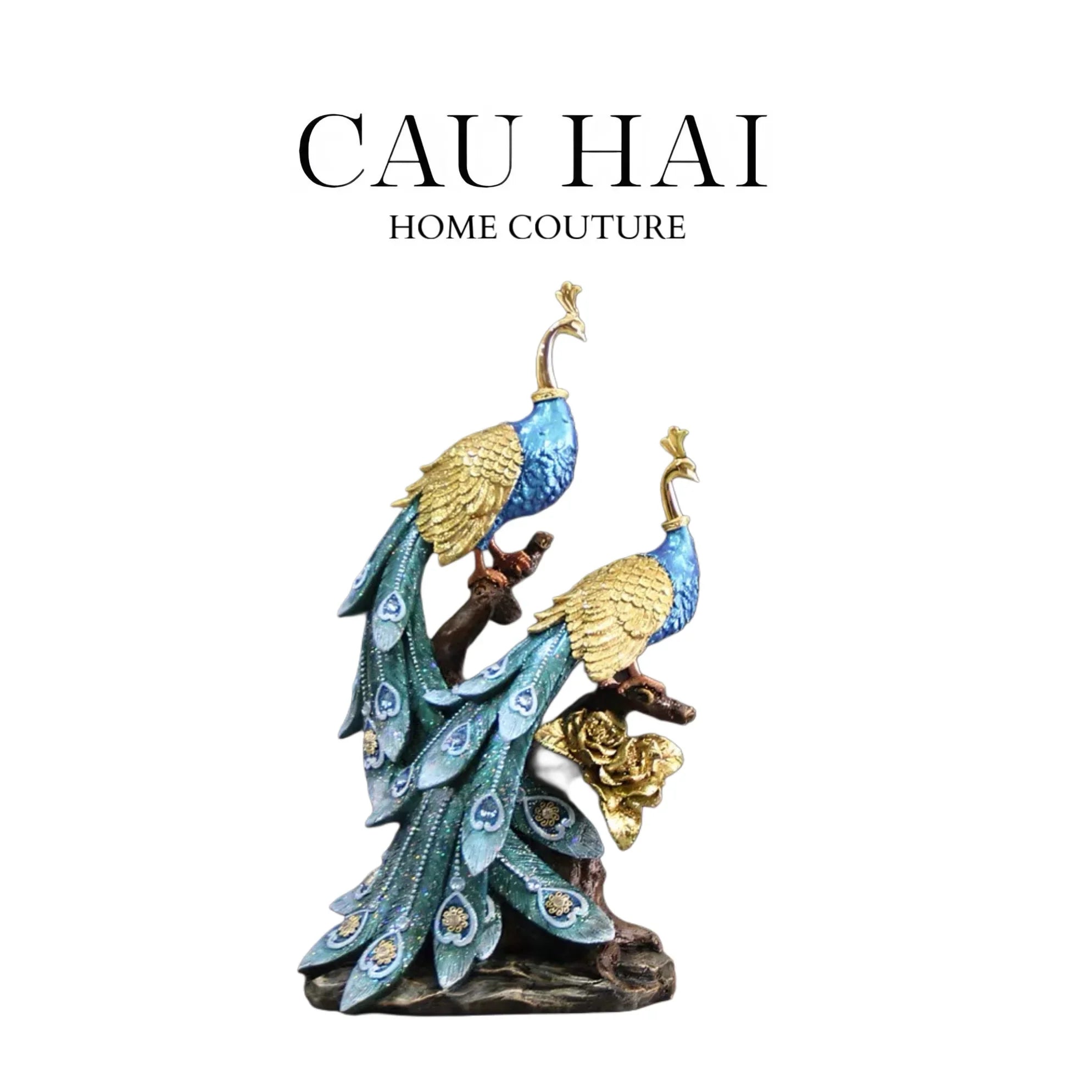 HOME COUTURE - TƯỢNG ĐÔI KHỔNG TƯỚC ROYAL PLUMAGE - BLEU NUIT - CẬU HAI HOME DECOR