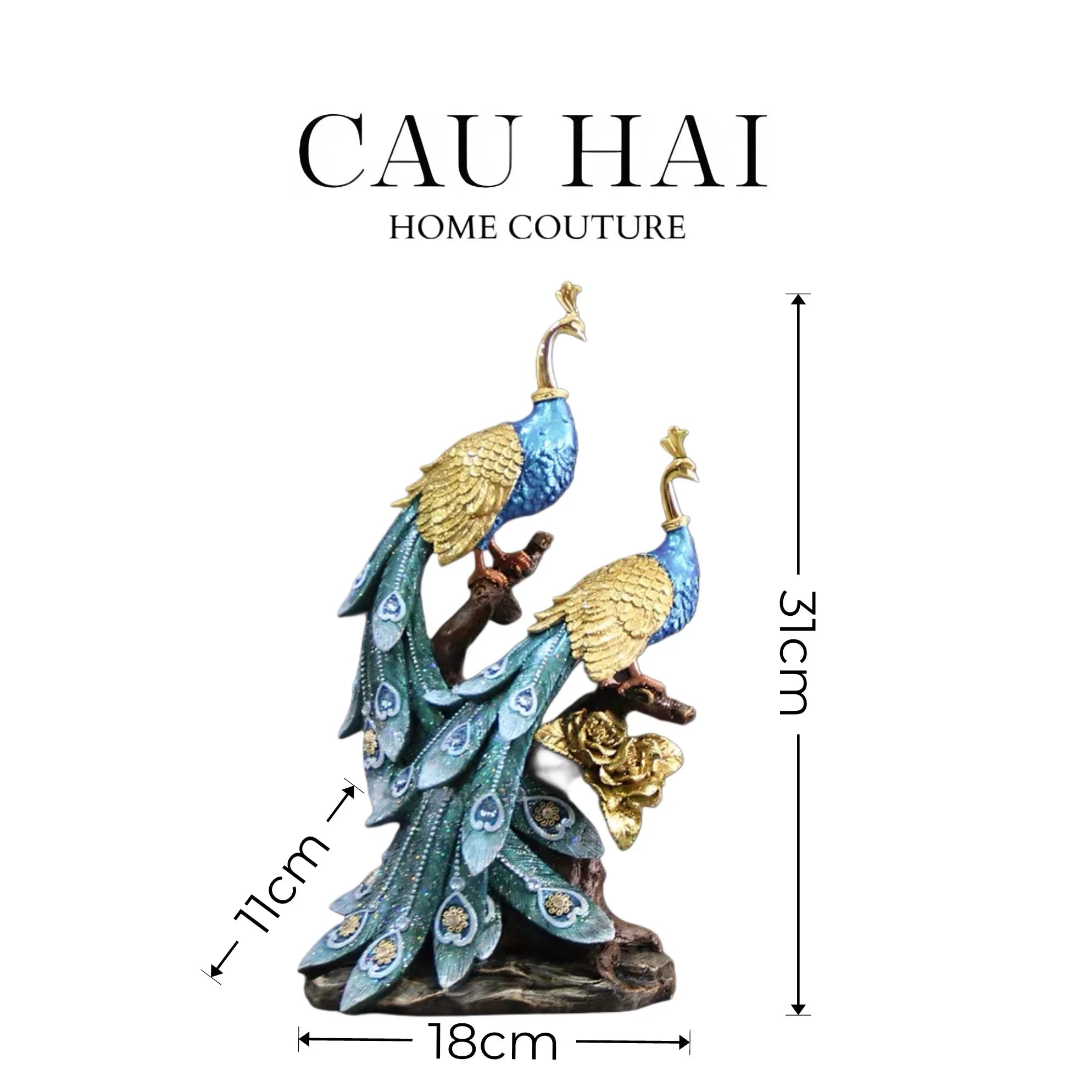 HOME COUTURE - TƯỢNG ĐÔI KHỔNG TƯỚC ROYAL PLUMAGE - BLEU NUIT - CẬU HAI HOME DECOR