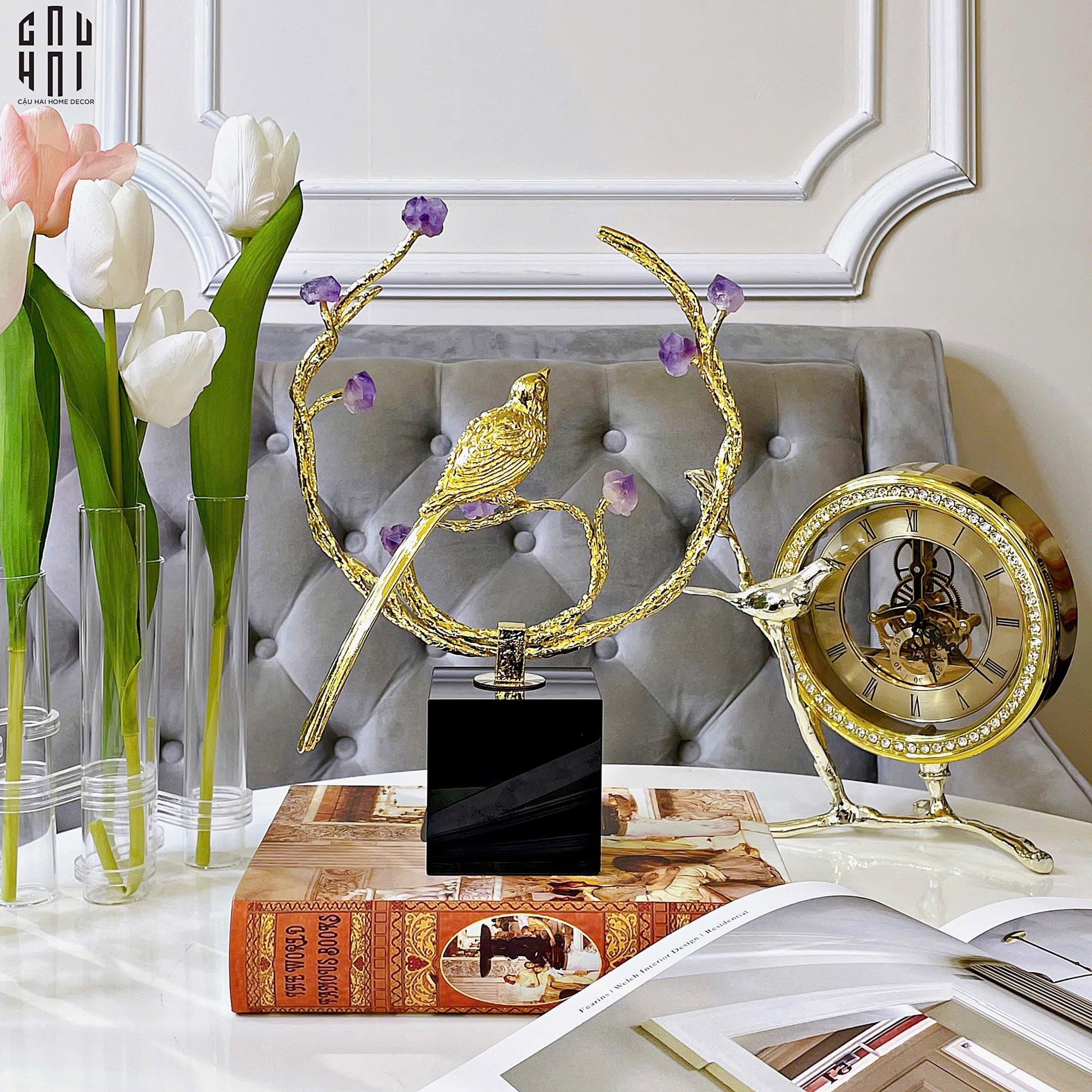 HOME COUTURE - TƯỢNG ĐỒNG BIRD AMETHYST-CẬU HAI HOME DECOR