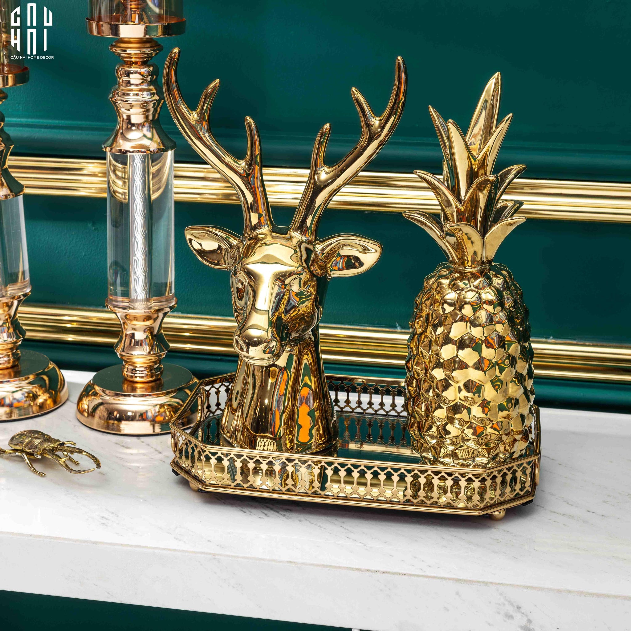 Home Couture - Tượng Gilded Reindeer Fw25-CẬU HAI HOME DECOR