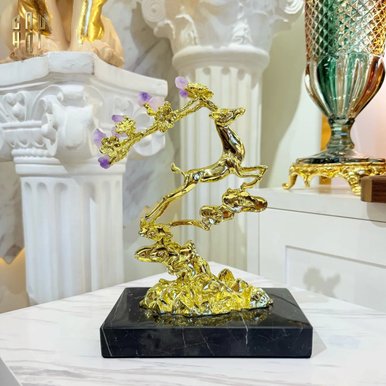HOME COUTURE - TƯỢNG HƯƠU GOLDEN ELK OF FORTUNE AMETHYST-CẬU HAI HOME DECOR