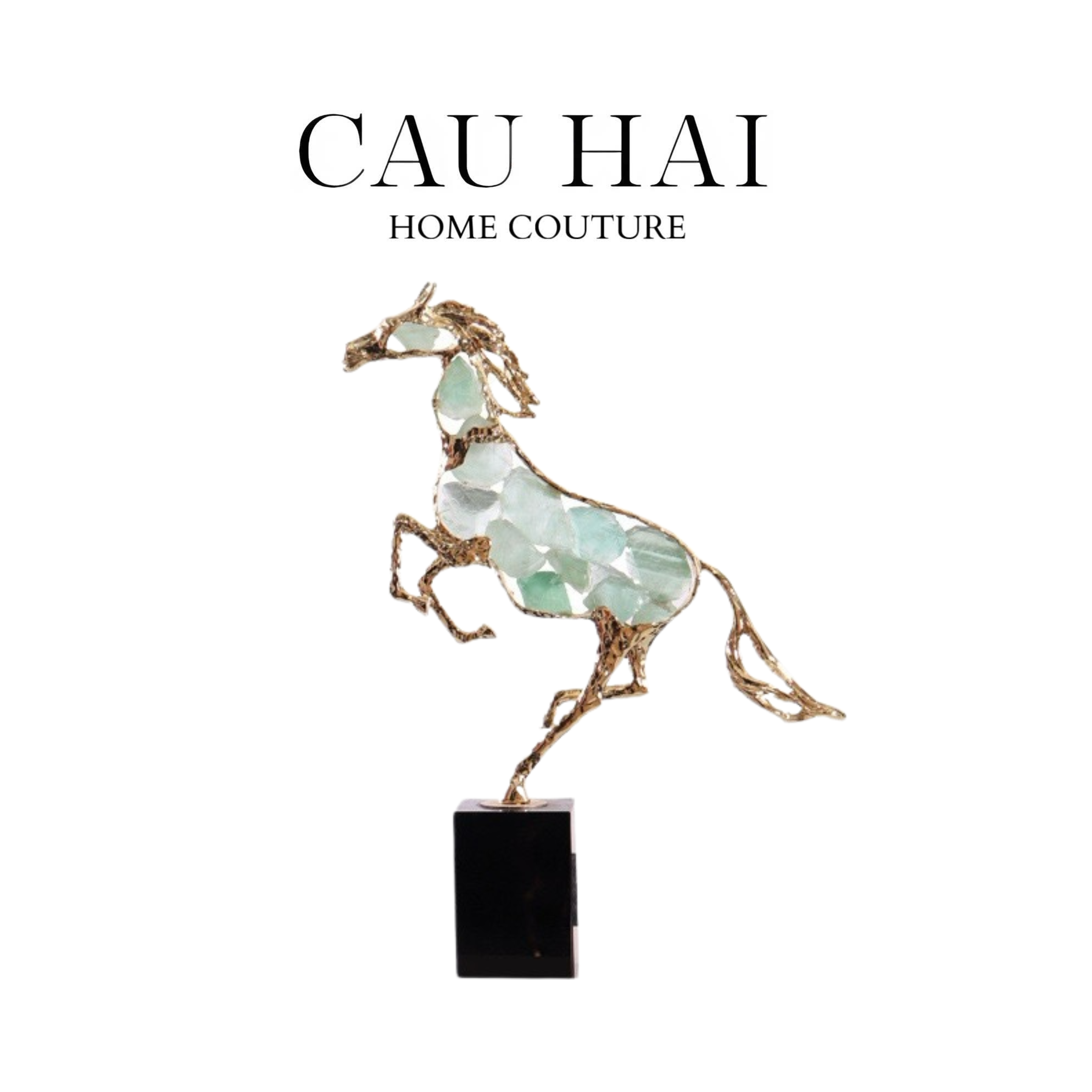 HOME COUTURE - TƯỢNG NGỰA ĐỒNG ĐÁ QUÝ AZURE CAVALIER H41-CẬU HAI HOME DECOR