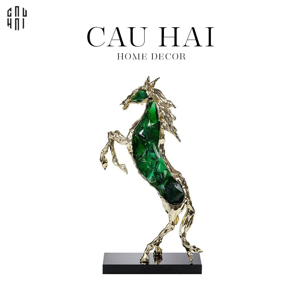 HOME COUTURE - TƯỢNG NGỰA ĐỒNG ĐÁ QUÝ GILDED CAVALIER AVENTURINE-CẬU HAI HOME DECOR