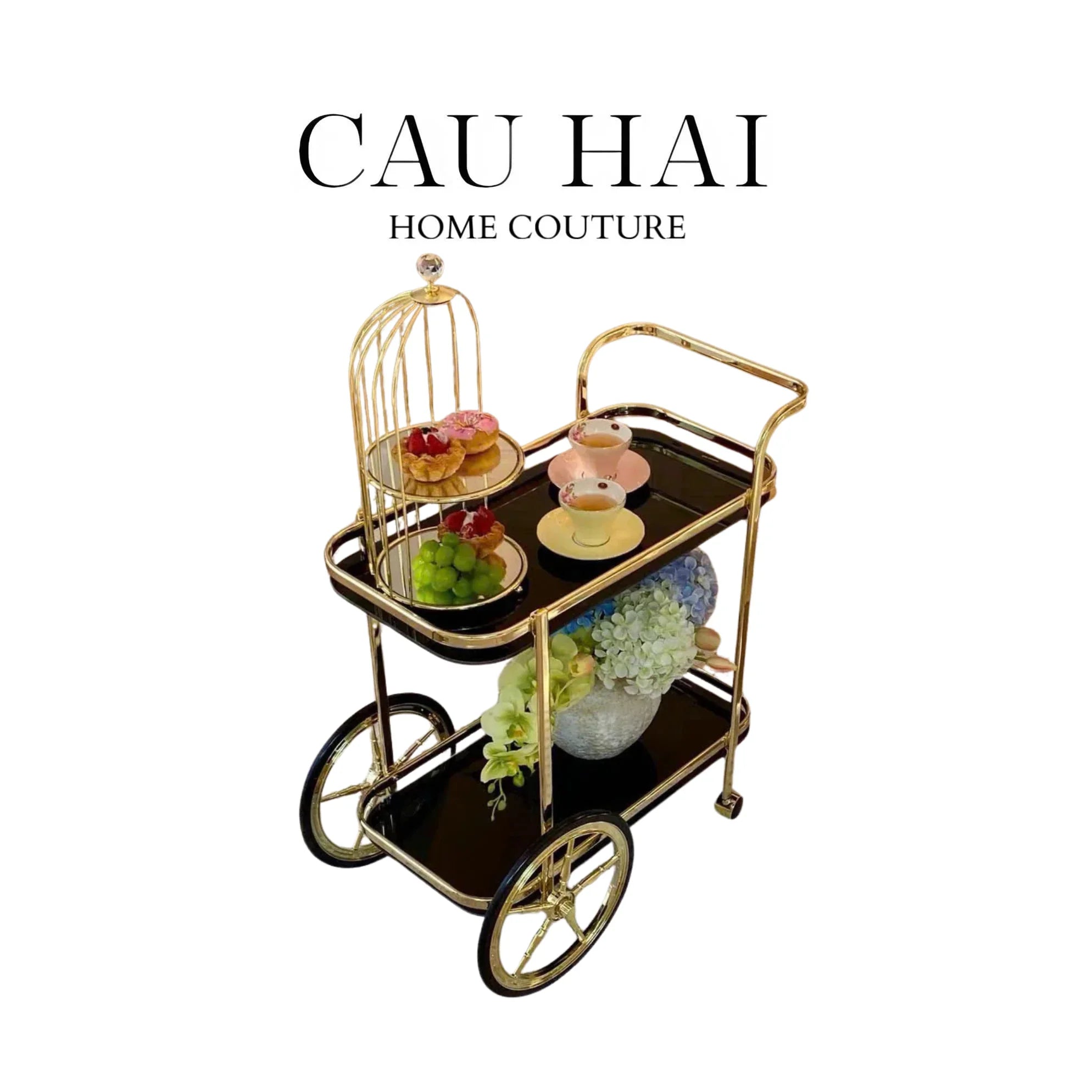 HOME COUTURE - XE ĐẨY QUẦY BAR CAR HEMINGWAY TROLLEY - BLACK MIRROR - CẬU HAI HOME DECOR