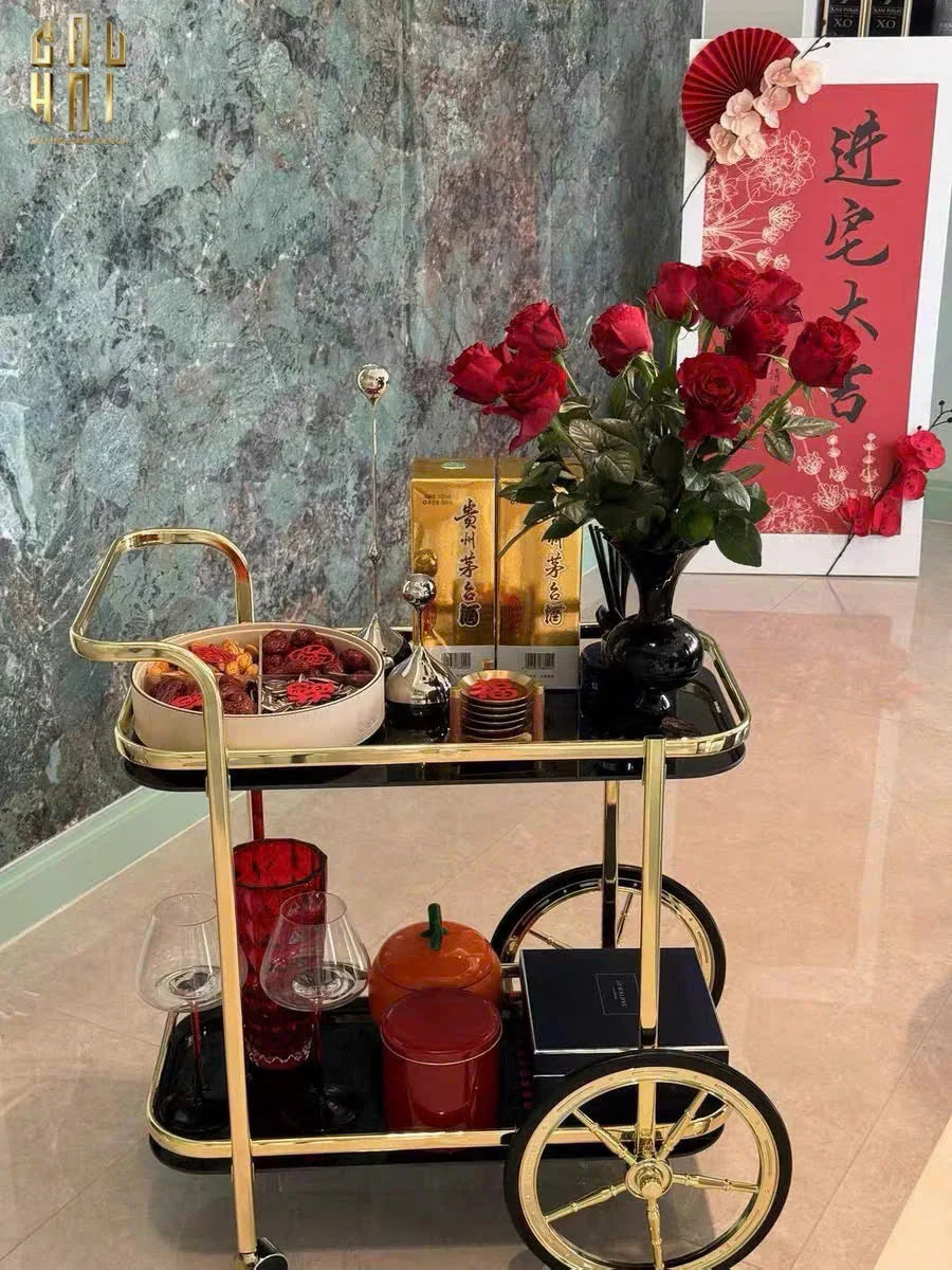 HOME COUTURE - XE ĐẨY QUẦY BAR CAR HEMINGWAY TROLLEY - BLACK MIRROR - CẬU HAI HOME DECOR