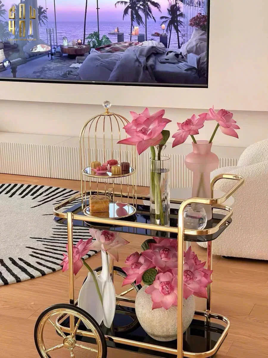 HOME COUTURE - XE ĐẨY QUẦY BAR CAR HEMINGWAY TROLLEY - BLACK MIRROR - CẬU HAI HOME DECOR