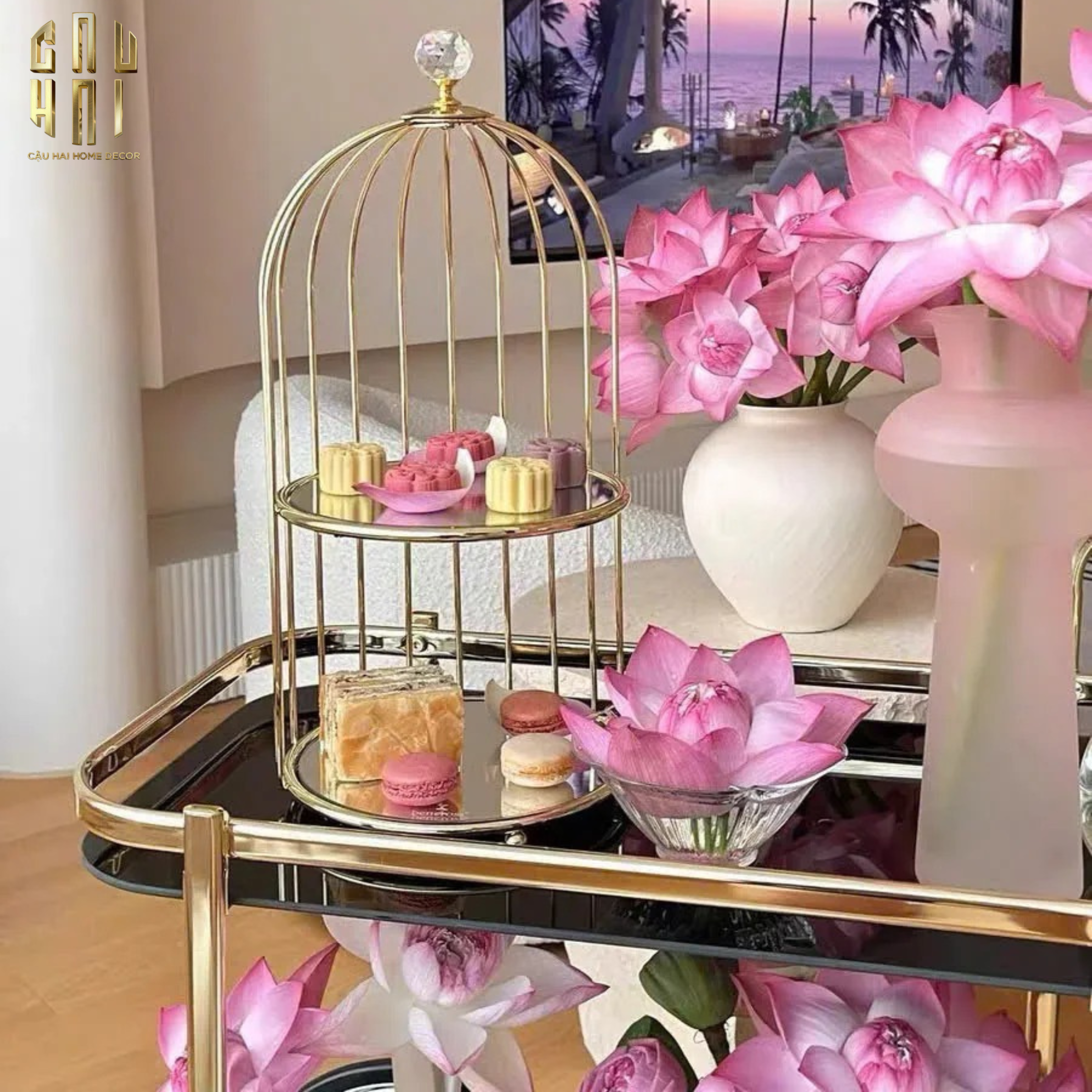 HOME COUTURE - XE ĐẨY QUẦY BAR CAR HEMINGWAY TROLLEY - BLACK MIRROR - CẬU HAI HOME DECOR