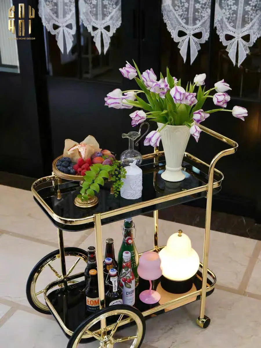 HOME COUTURE - XE ĐẨY QUẦY BAR CAR HEMINGWAY TROLLEY - BLACK MIRROR - CẬU HAI HOME DECOR