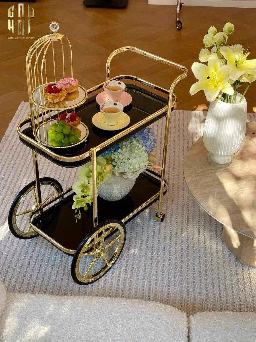 HOME COUTURE - XE ĐẨY QUẦY BAR CAR HEMINGWAY TROLLEY - BLACK MIRROR - CẬU HAI HOME DECOR