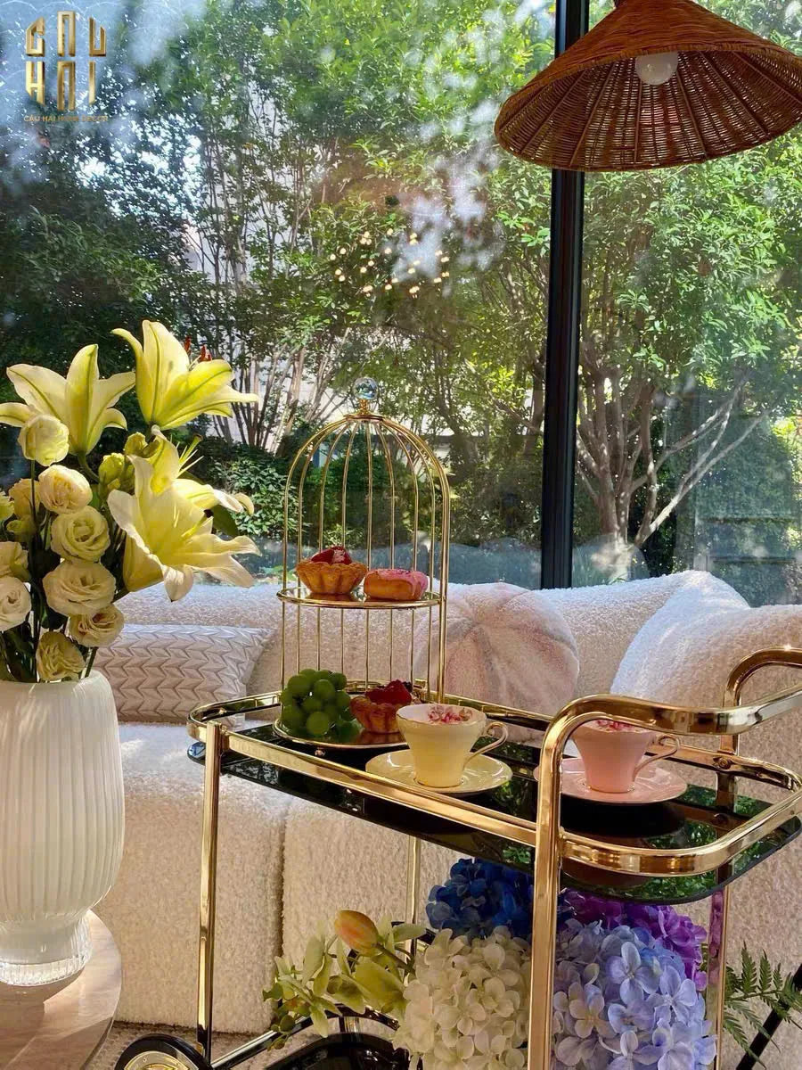 HOME COUTURE - XE ĐẨY QUẦY BAR CAR HEMINGWAY TROLLEY - BLACK MIRROR - CẬU HAI HOME DECOR