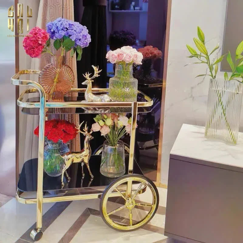 HOME COUTURE - XE ĐẨY QUẦY BAR CAR HEMINGWAY TROLLEY - BLACK MIRROR - CẬU HAI HOME DECOR