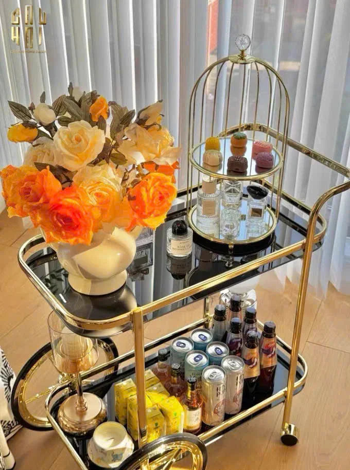 HOME COUTURE - XE ĐẨY QUẦY BAR CAR HEMINGWAY TROLLEY - BLACK MIRROR - CẬU HAI HOME DECOR