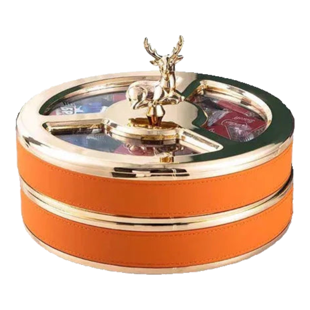 Maison Couture - Hộp Bánh Mứt 2 Tầng Hươu Bản Da Cam Boîte Exquise - Sienna Leather 26x21-Lọ kẹo Canister Bonbonnière-CẬU HAI HOME DECOR-CẬU HAI HOME DECOR