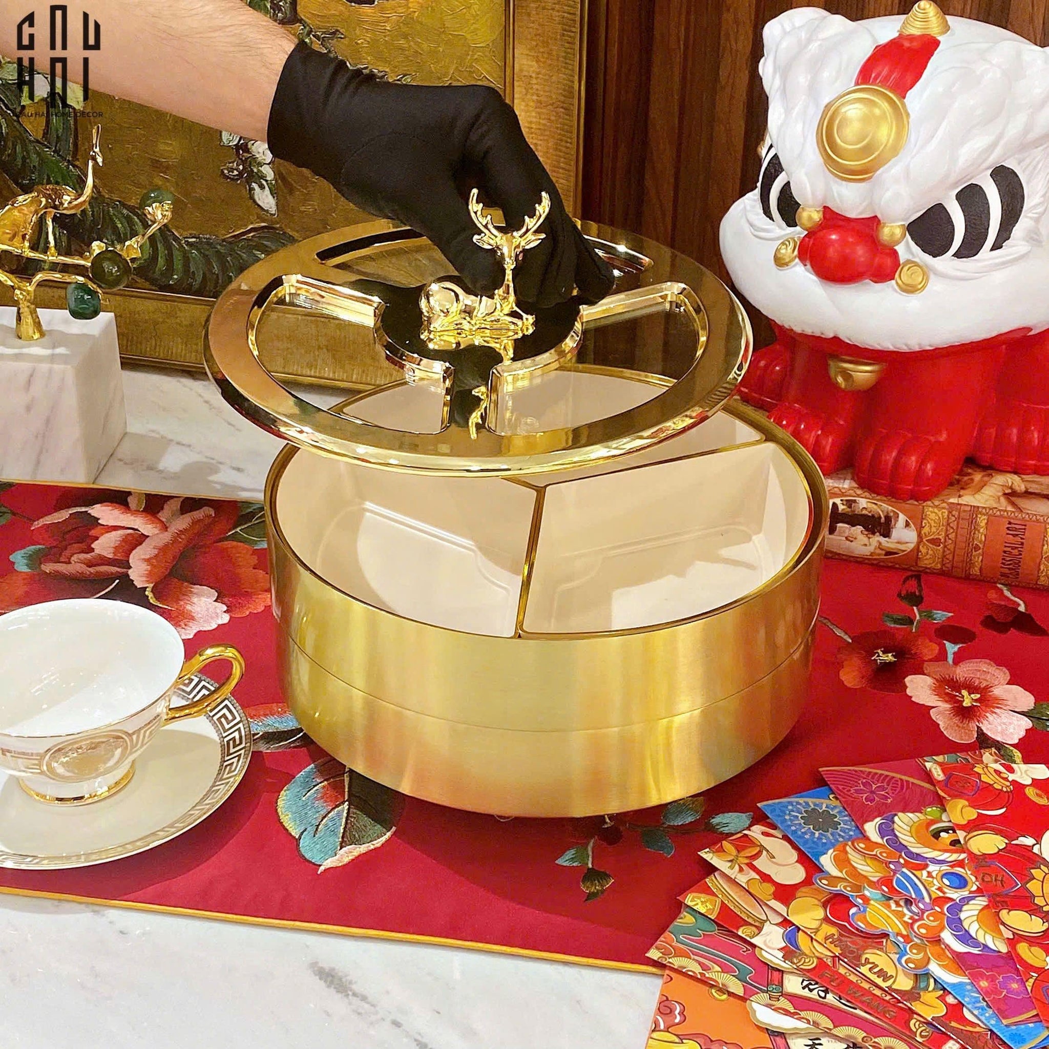 "TẾT" COUTURE - HỘP BÁNH MỨT 2 TẦNG BOÎTE EXQUISE - ANTLER PORTRAIT - CẬU HAI HOME DECOR