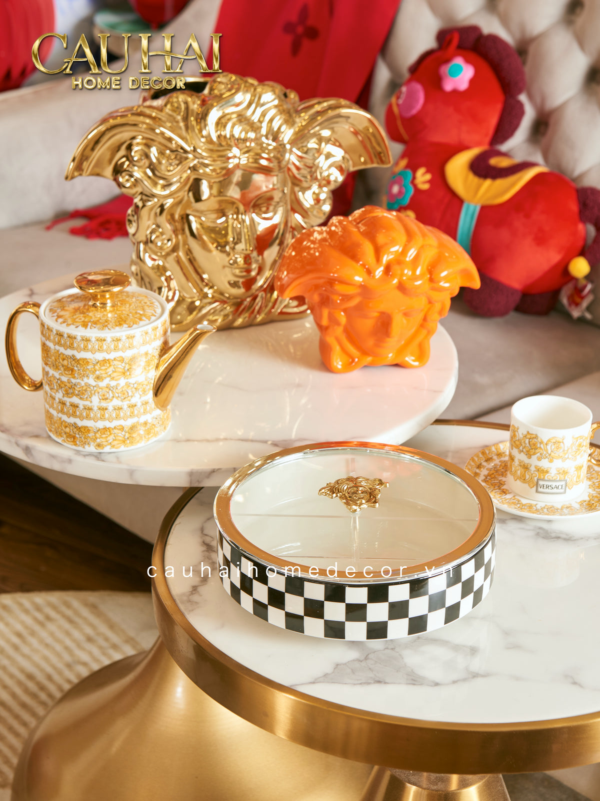 Hộp Bánh Mứt Checker Rayé Medusa-Lọ kẹo Canister Bonbonnière-CẬU HAỊ HOME DECOR-CẬU HAI HOME DECOR