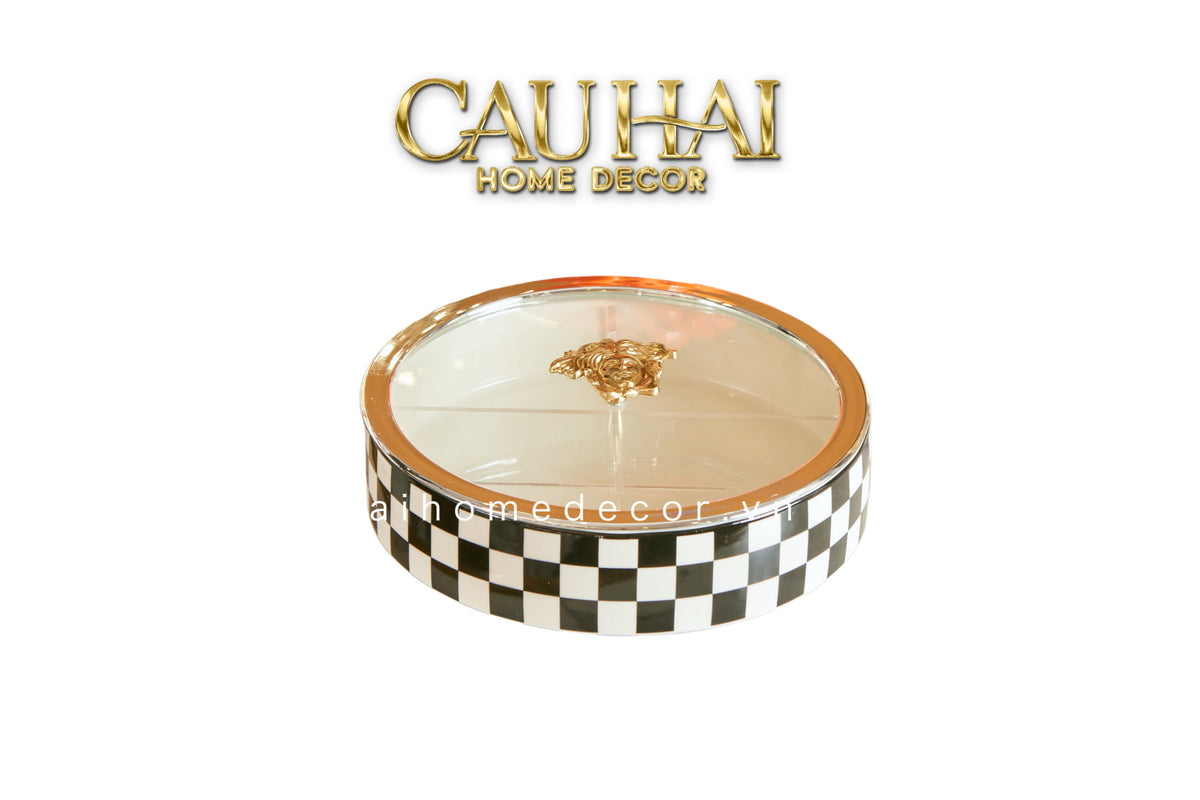 Hộp Bánh Mứt Checker Rayé Medusa-Lọ kẹo Canister Bonbonnière-CẬU HAỊ HOME DECOR-CẬU HAI HOME DECOR