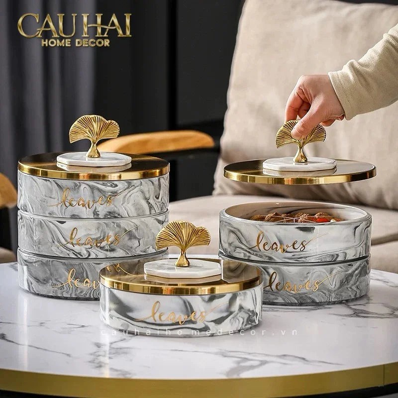 Hộp Bánh Mứt Lá Ngân Hạnh 2 Tầng Millennium Ginkgo D20-CẬU HAI HOME DECOR