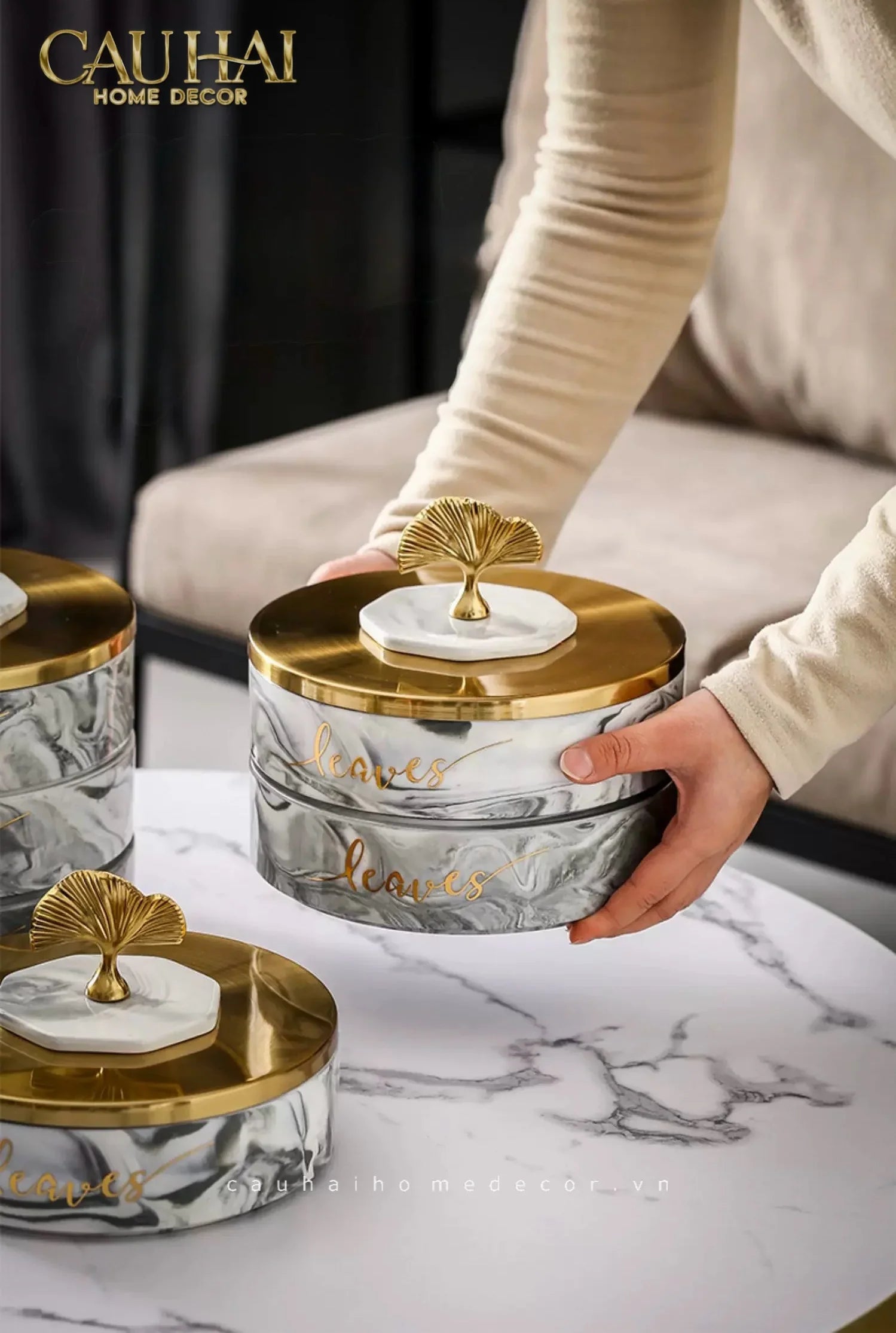 Hộp Bánh Mứt Lá Ngân Hạnh 2 Tầng Millennium Ginkgo D20-CẬU HAI HOME DECOR