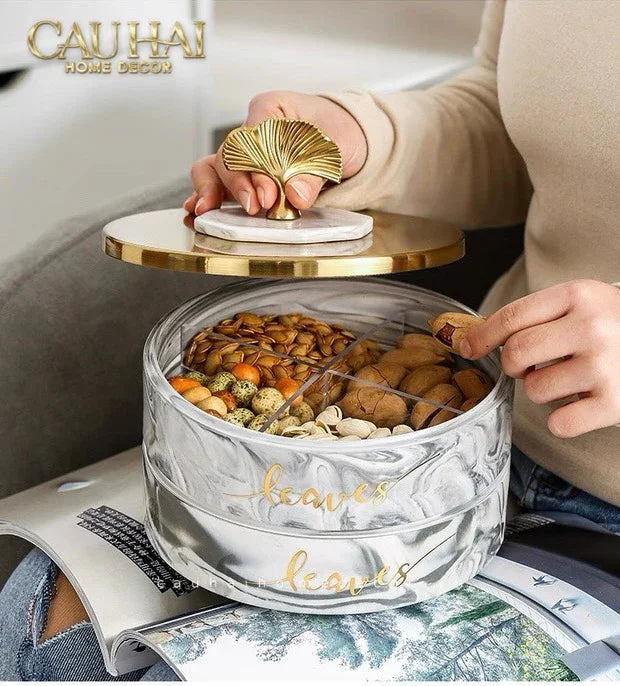 Hộp Bánh Mứt Lá Ngân Hạnh 2 Tầng Millennium Ginkgo D20-Lọ kẹo Canister Bonbonnière-Đối tác tại Trung Quốc theo từng đơn đặt hàng-CẬU HAI HOME DECOR