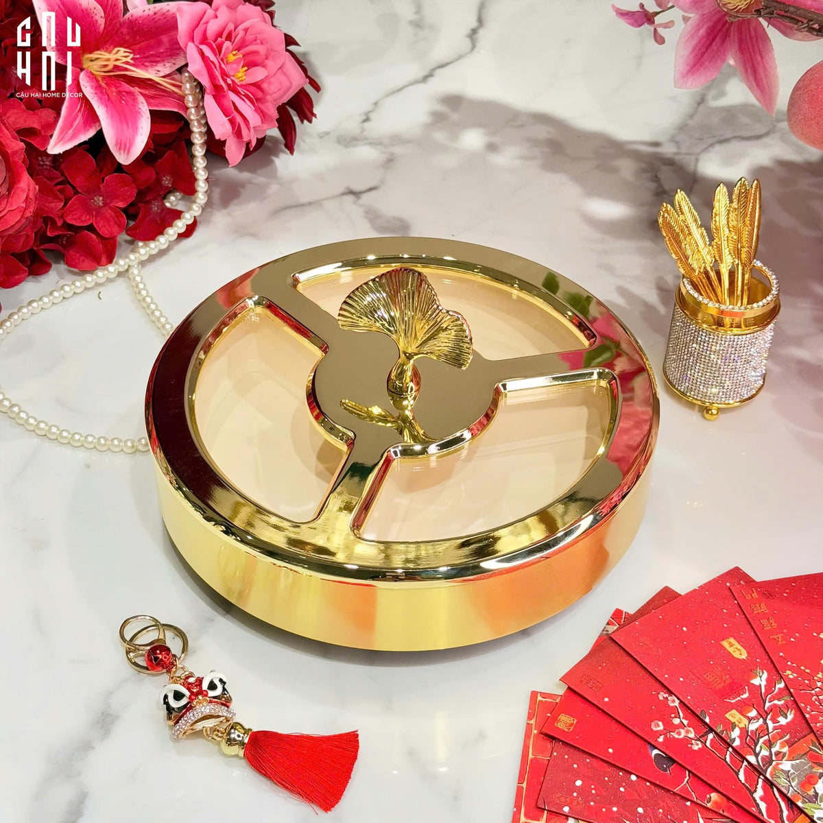 Hộp Bánh Mứt Lá Ngân Hạnh Ginkgo Lumière-Lọ kẹo Canister Bonbonnière-Đối tác tại Trung Quốc theo từng đơn đặt hàng-CẬU HAI HOME DECOR