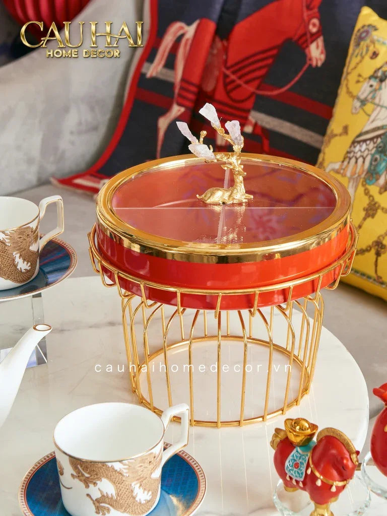 Hộp Bánh Mứt Sứ Tráng Men Rouge Golden Elk-CẬU HAI HOME DECOR