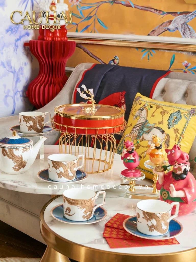 Hộp Bánh Mứt Sứ Tráng Men Rouge Golden Elk-CẬU HAI HOME DECOR