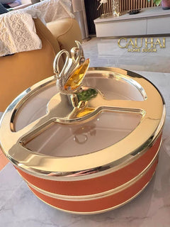 Hộp Bánh Mứt Thiên Nga 2 Tầng Jewelry Swan Solitaire Vermilion Patina 26x21-CẬU HAI HOME DECOR