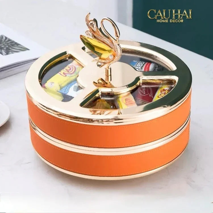 Hộp Bánh Mứt Thiên Nga Jewelry Swan Solitaire Vermilion Patina 26x17-CẬU HAI HOME DECOR
