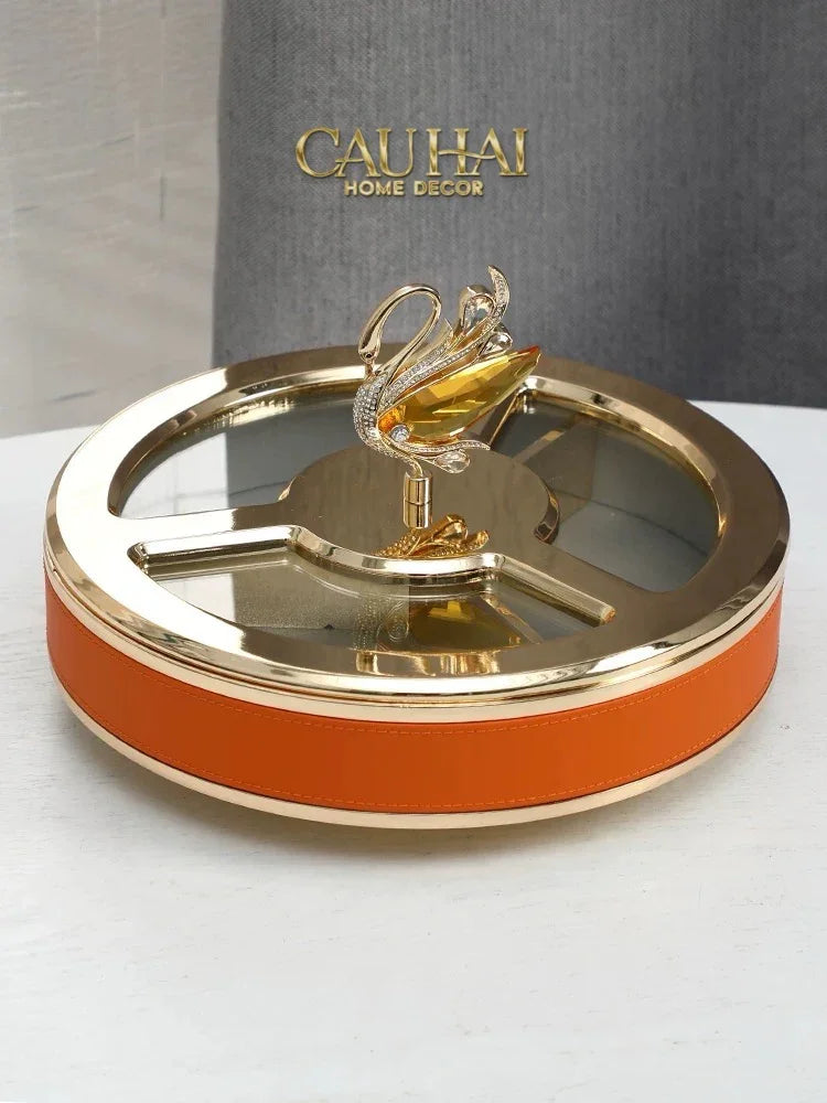 Hộp Bánh Mứt Thiên Nga Jewelry Swan Solitaire Vermilion Patina 26x17-CẬU HAI HOME DECOR