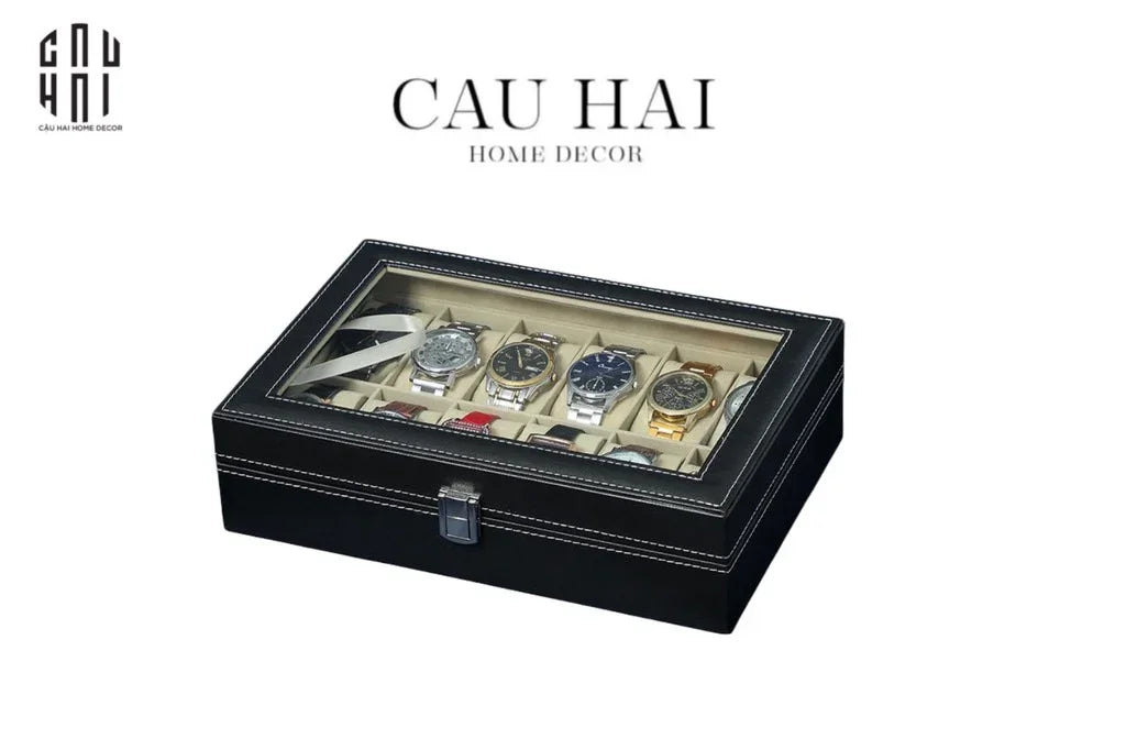 HỘP ĐỒNG HỒ DA 12 L'HEURE - 12 SLOTS - CẬU HAI HOME DECOR