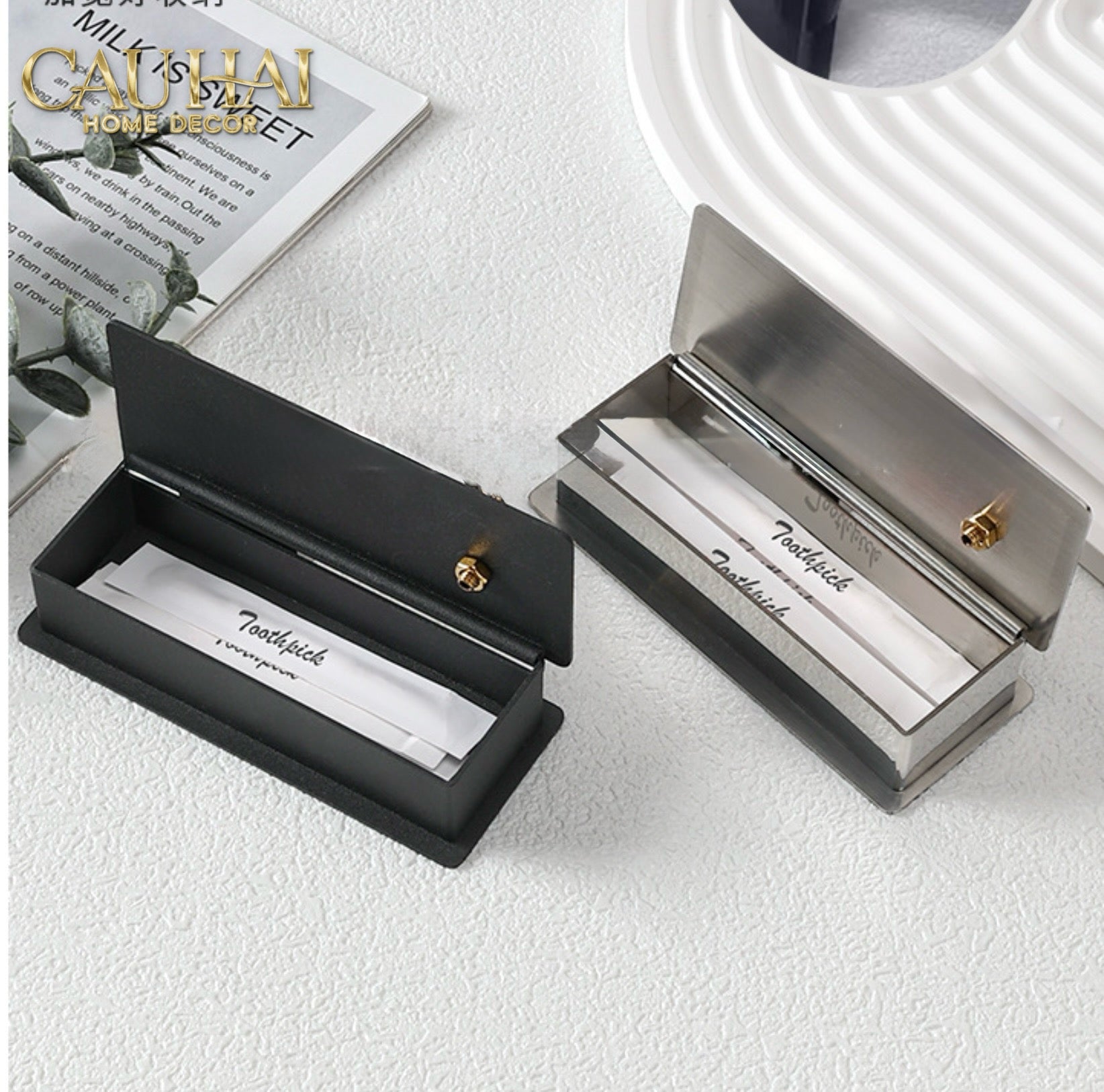 Hộp Đựng Tăm Chrome Papillon Goldleaf-CẬU HAI HOME DECOR