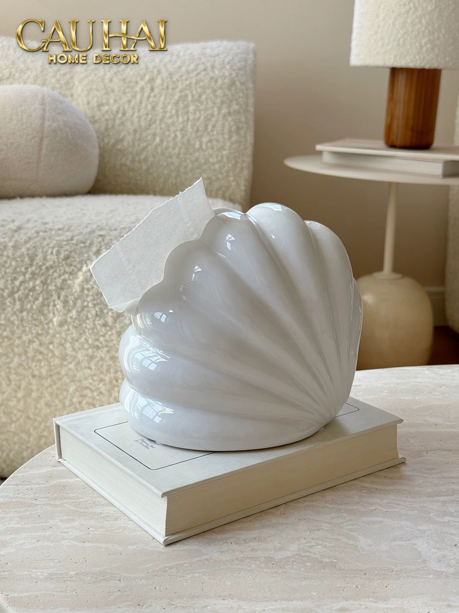 Hộp Khăn Giấy Ceramic Snow Nordic Shell Box - CẬU HAI HOME DECOR