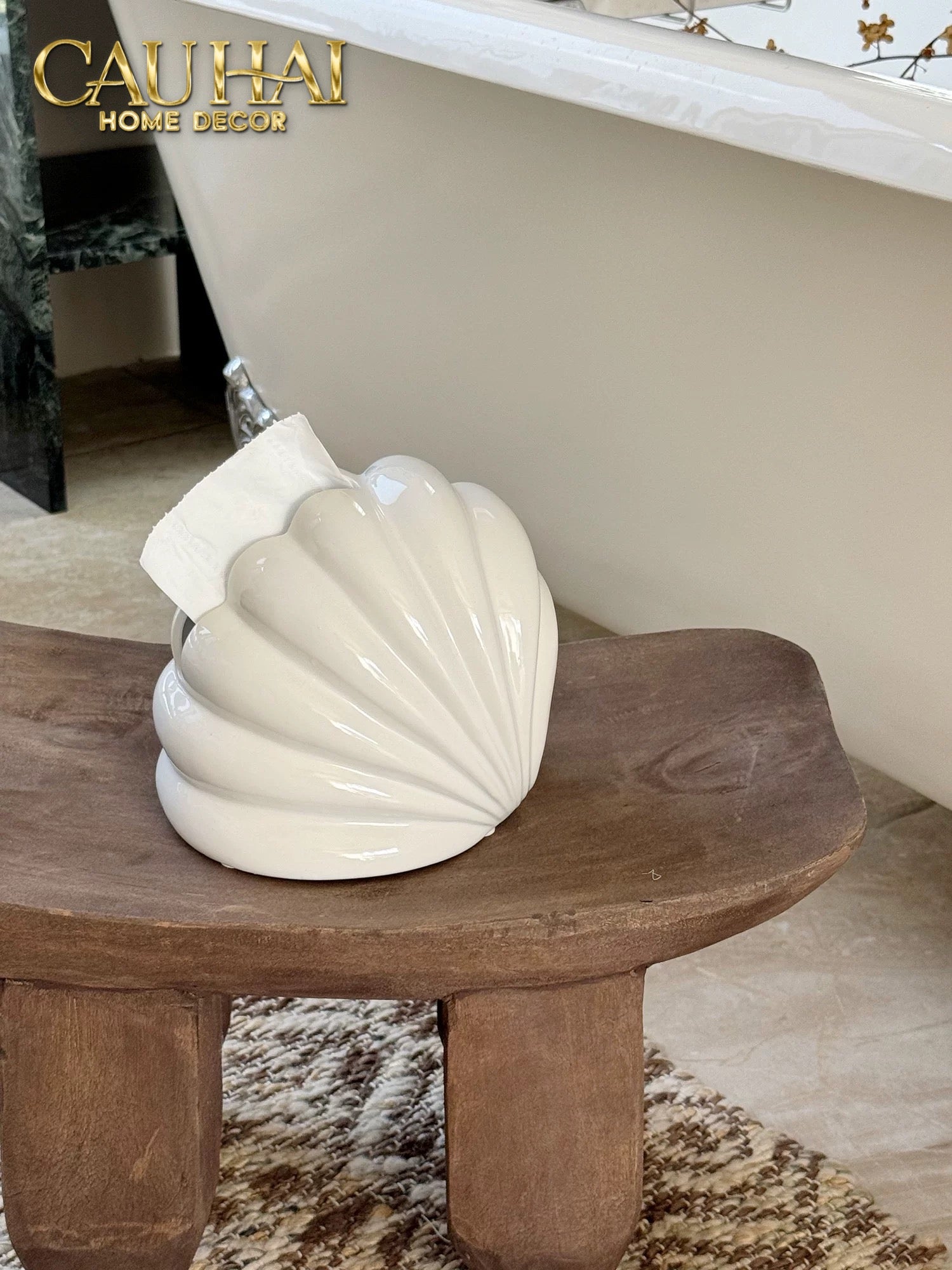 Hộp Khăn Giấy Ceramic Snow Nordic Shell Box - CẬU HAI HOME DECOR