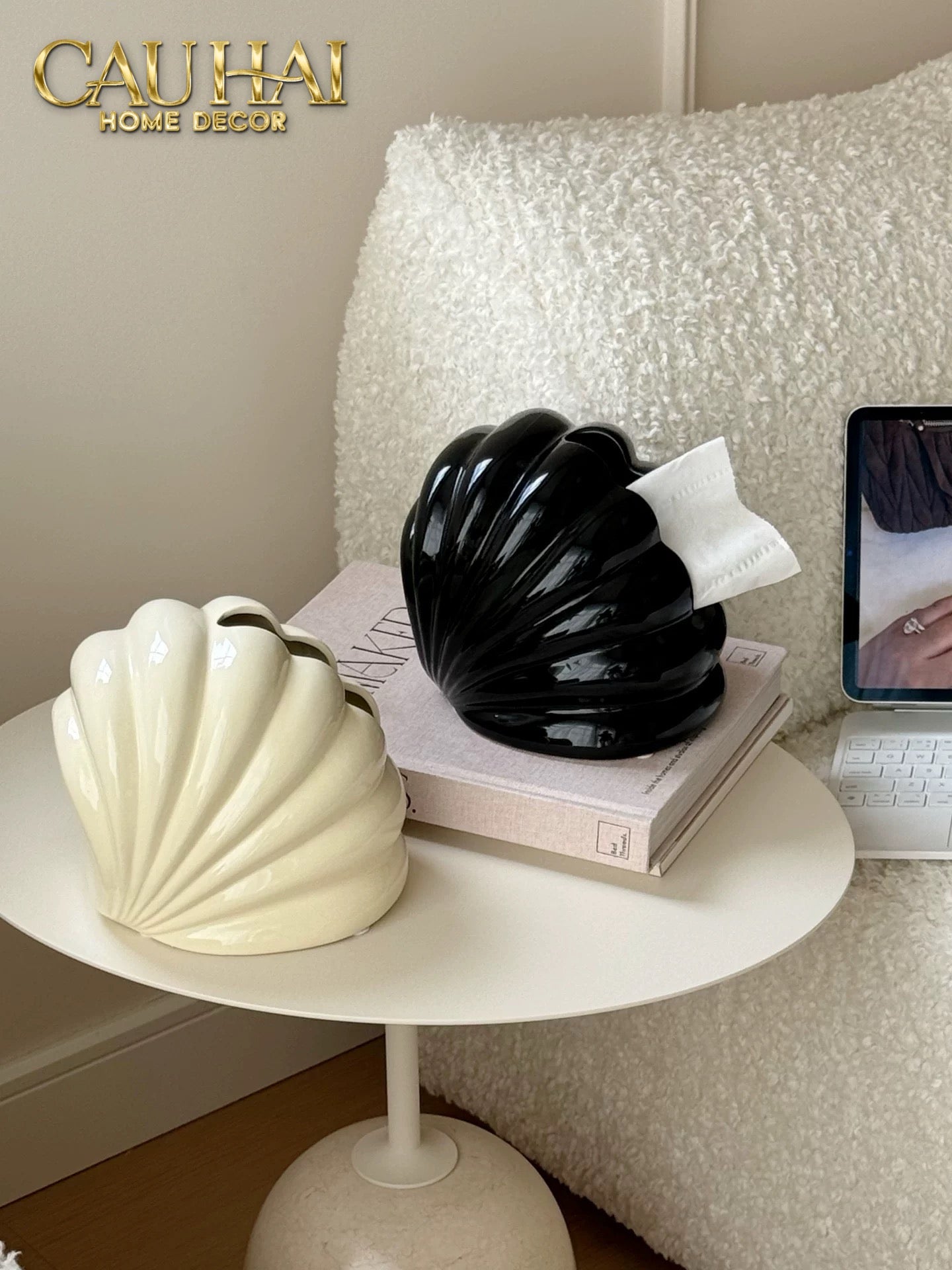 Hộp Khăn Giấy Ceramic Snow Nordic Shell Box - CẬU HAI HOME DECOR