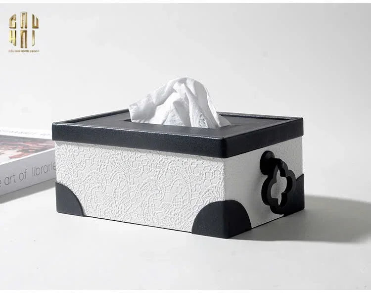 Hộp Khăn Giấy Da Black Ivory Lace - Noir Fw25 - CẬU HAI HOME DECOR